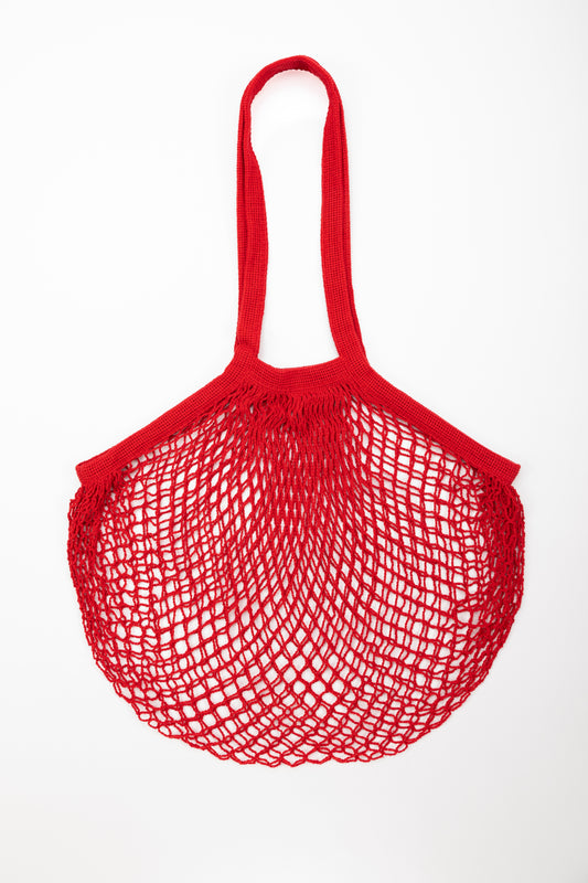 Reusable Cotton Bags - Red - Cotton String Bag - Long Handle